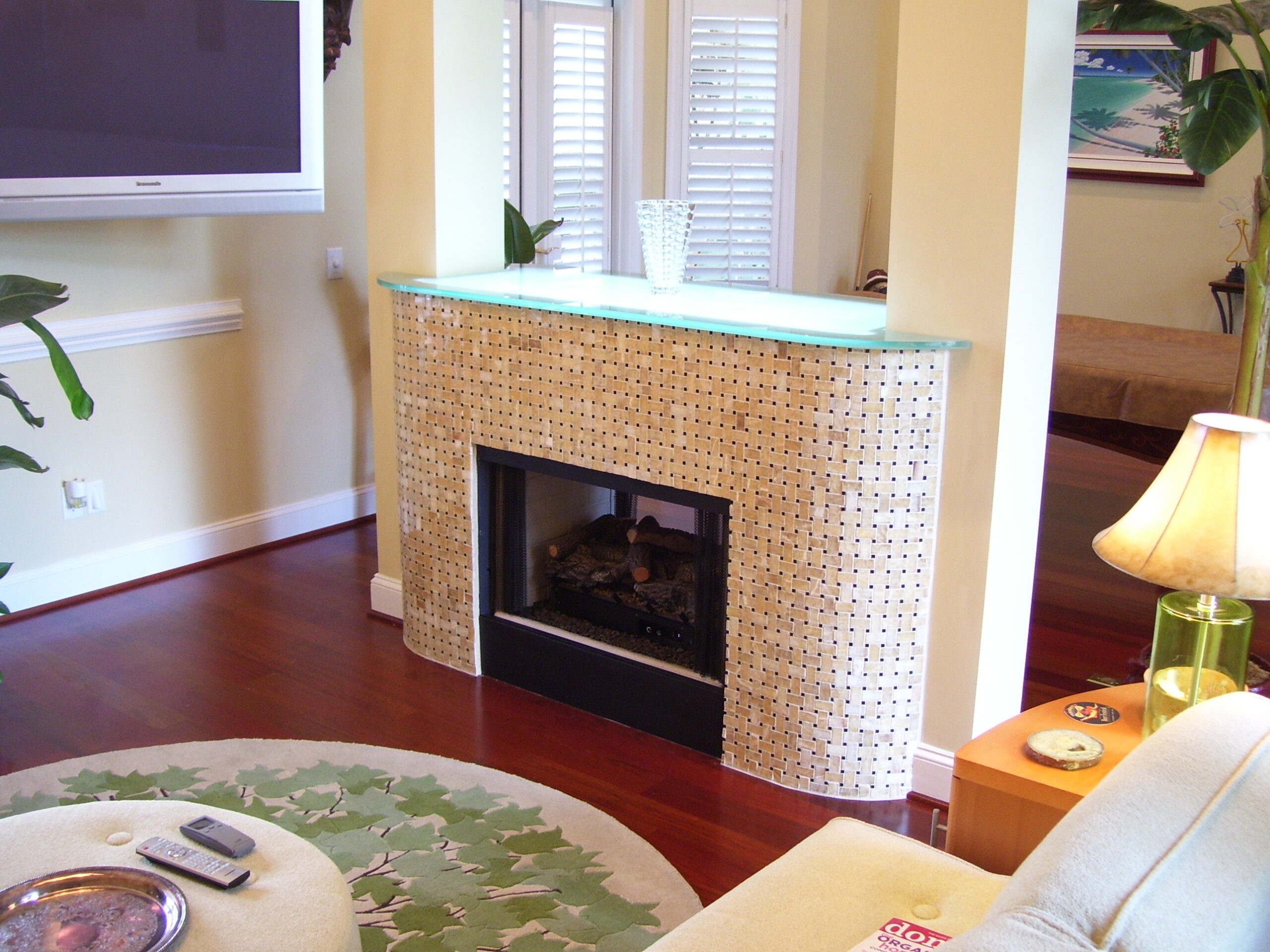 see-through gas fireplace in room divider