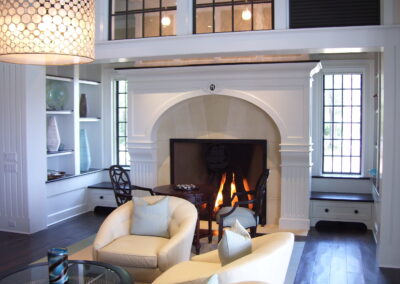 new fireplace construction in living room with white surround